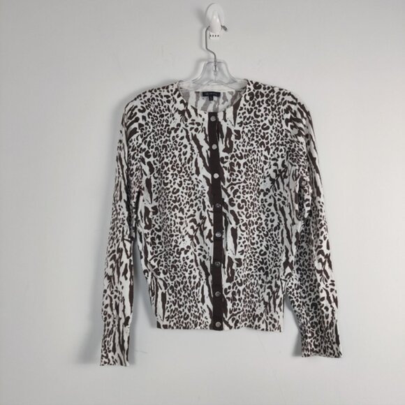 Anne Klein Womens XL Leopard Print Button-Up Cardigan - Picture 1 of 4